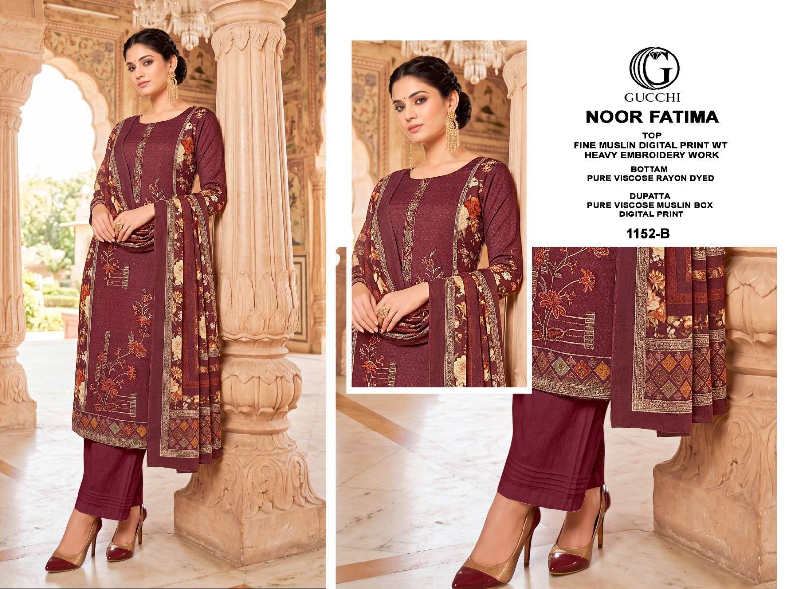 NOOR FATIMA 1152 BY GUCCHI Stylish Beautiful Colourful Pure Viscose Muslin Dresses At Wholesale Price